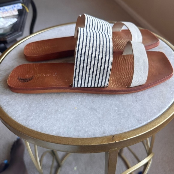 Bamboo Comfy striped slides sandals Neutral Beige and Navy - Size 9 - Picture 3 of 7